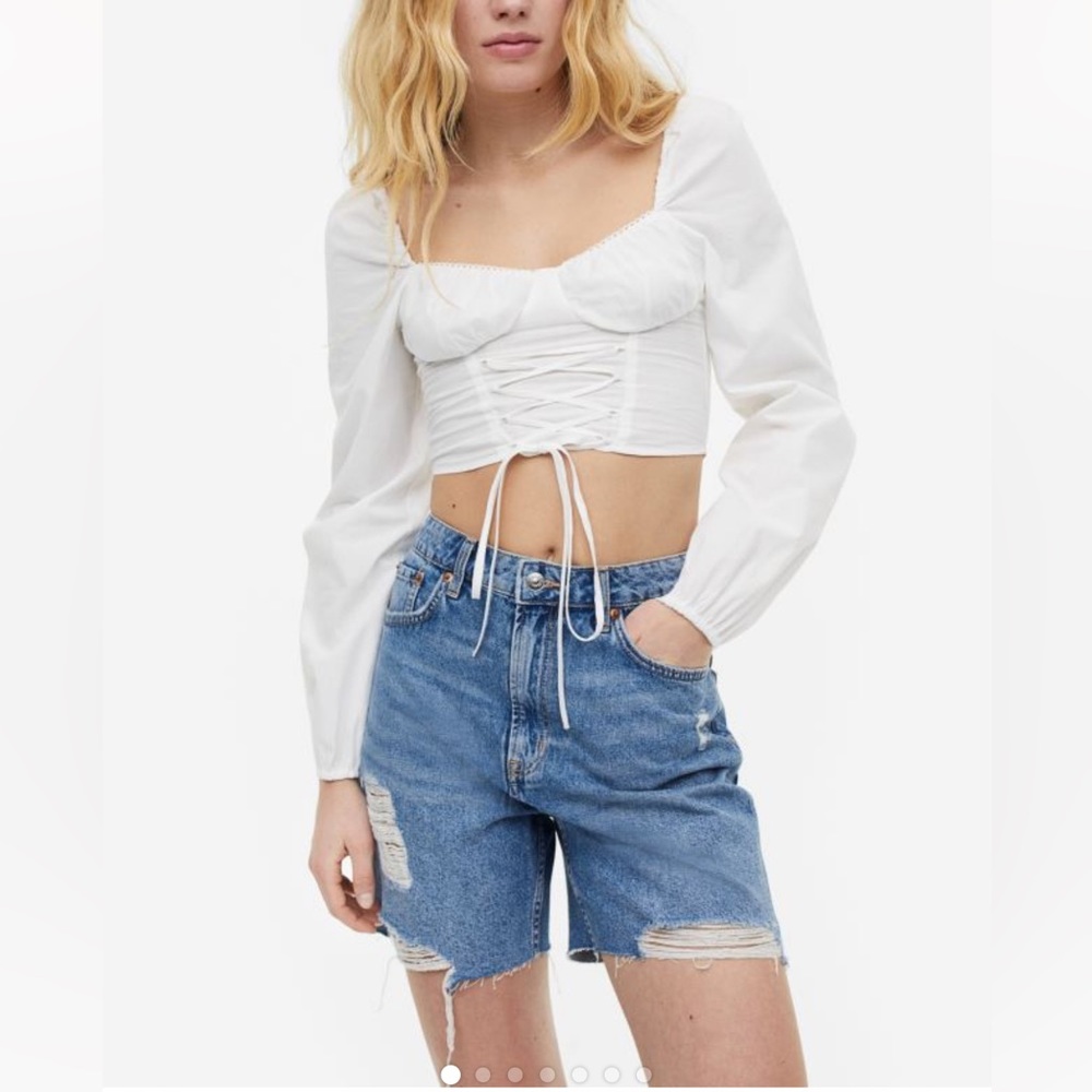 Distressed denim shorts